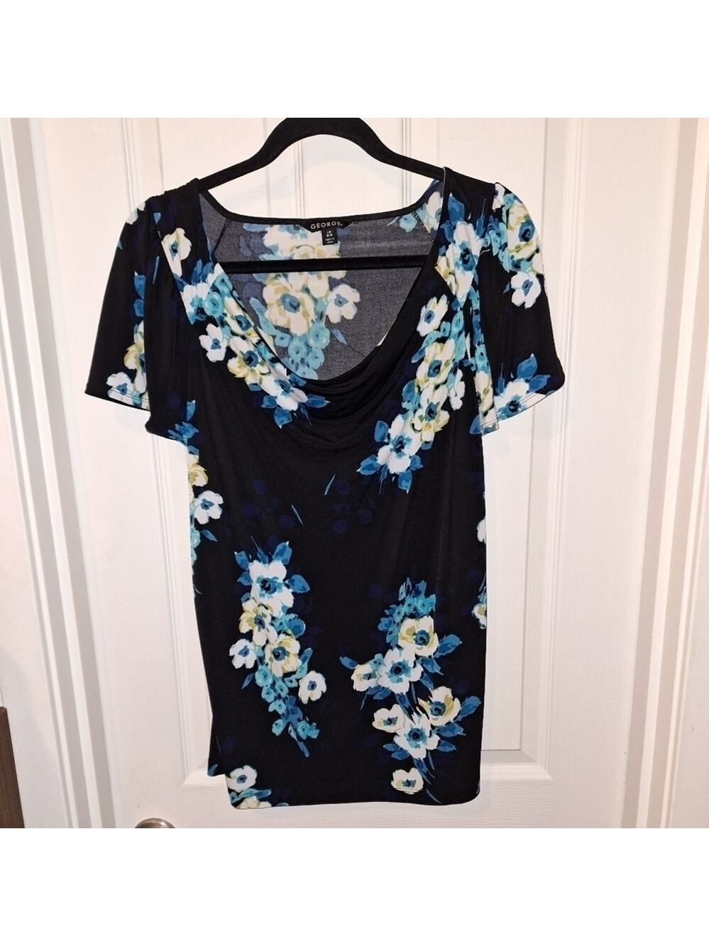 George Black Floral Top Large 12 14
